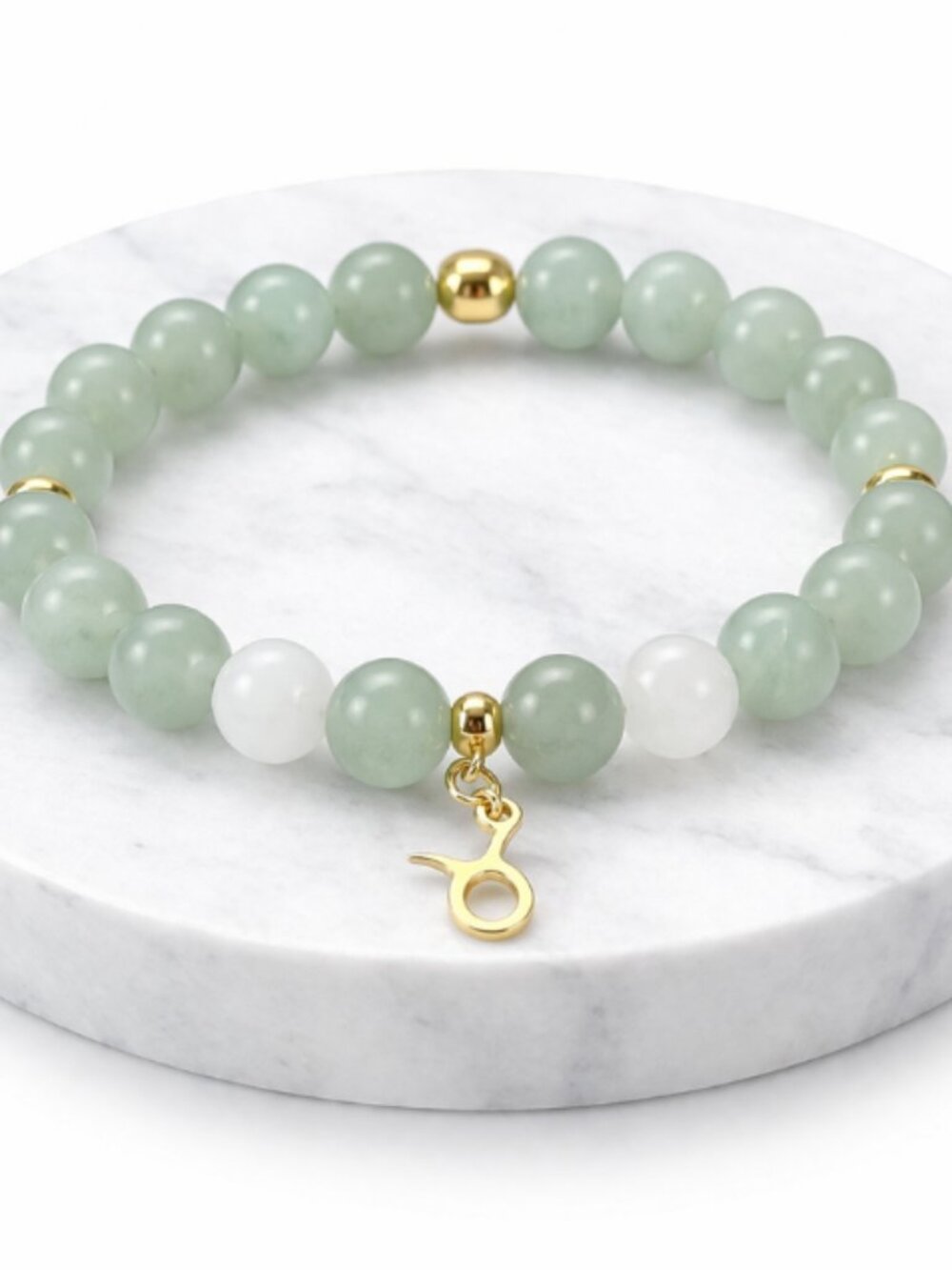 Taurus Green Aventurine White Jade Bracelet Gold Zodiac Charm Beaded Jewelry